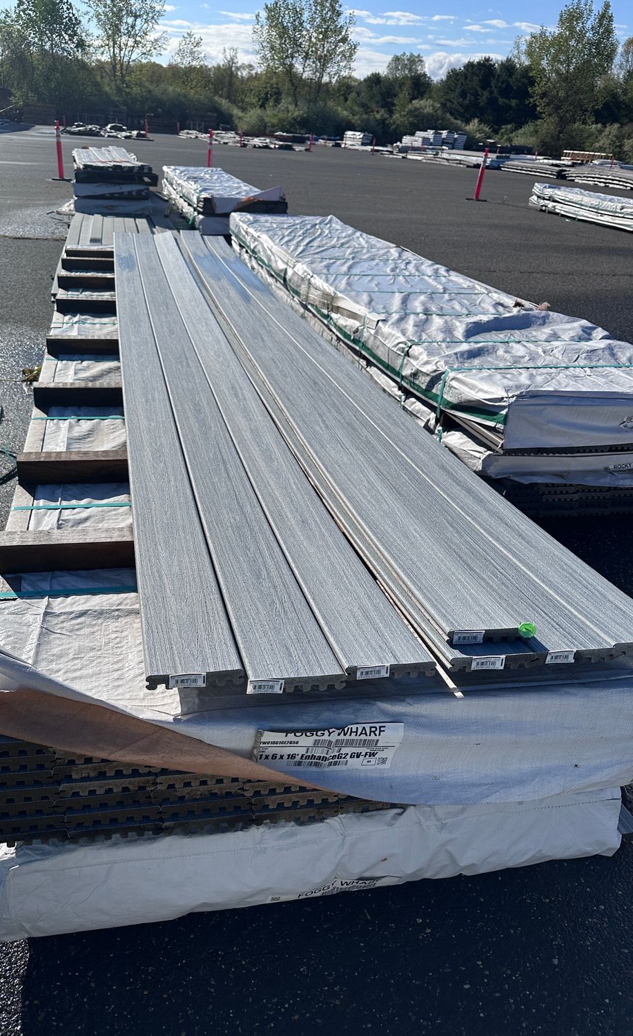 Trex Enhance 1 in. x 6 in. x 16 ft. Foggy Wharf Grooved Deck Board (Warehouse Seconds) Trex Enhance 1 in. x 6 in. x 16 ft. Foggy Wharf Grooved Deck Board (Warehouse Seconds)