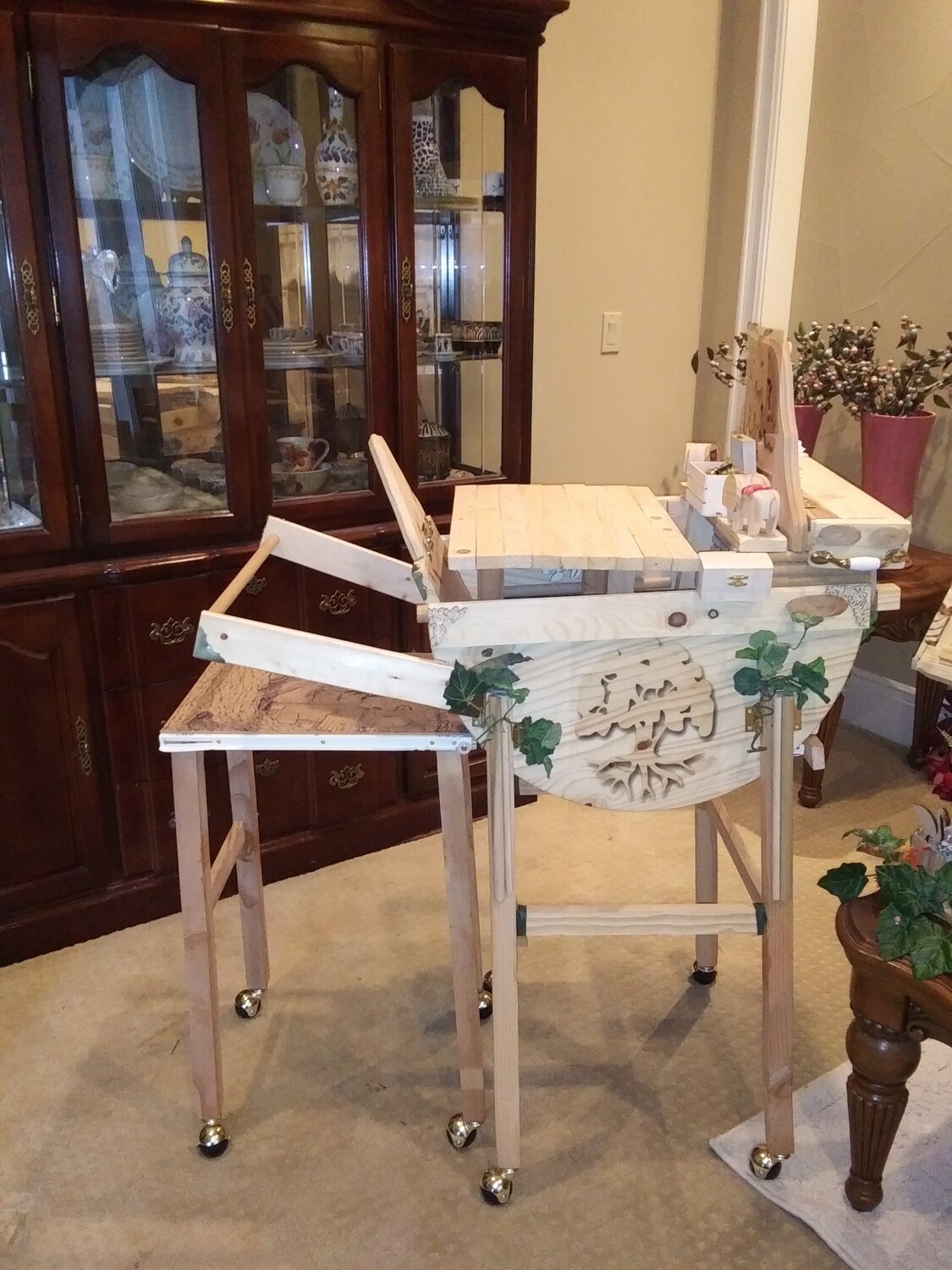 Discounts Available!!!! A Beautiful Replica - Wooden Stroller with lightweight retractable table desk,  small chair and wooden mini stand