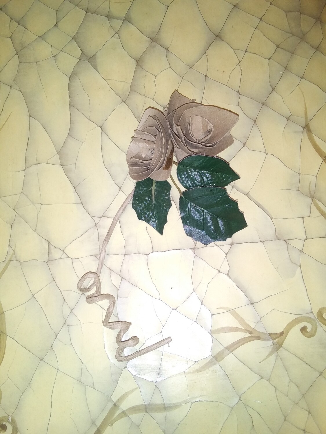 Replica - 6 - LEAF STEMMED "Paper Roses" ARTwork Creations-Made from Upcycled (Recycled) Paper(s) - (Roses displayed with Wooden Accent Designs are Sold Separately)