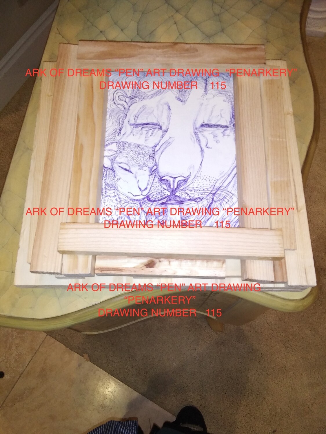 Replica - 6 &quot;PEN&quot; ARTWORK drawings - &quot;Penarkery&quot; Drawing Creations - (Wooden frame AND framing board are sold separately -  1 drawing will be a Transparency film -  Build your Coloring Design Accents!