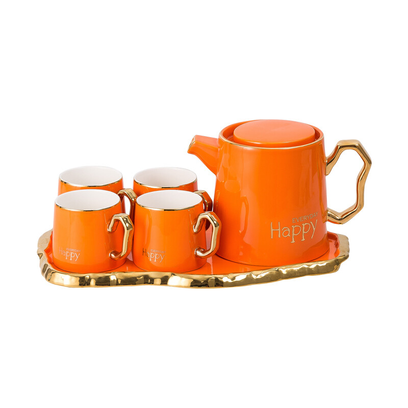 Gold handle Teapot Ceramic teapot and cup sets