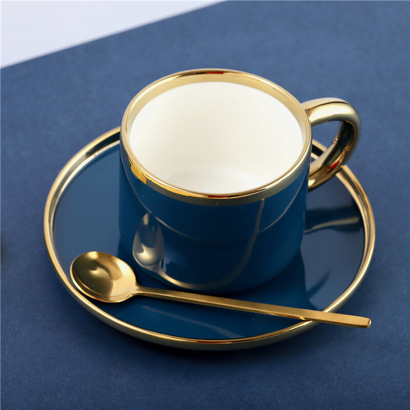 Ceramic Coffee Mug gold handle- tea cup sets with spoon