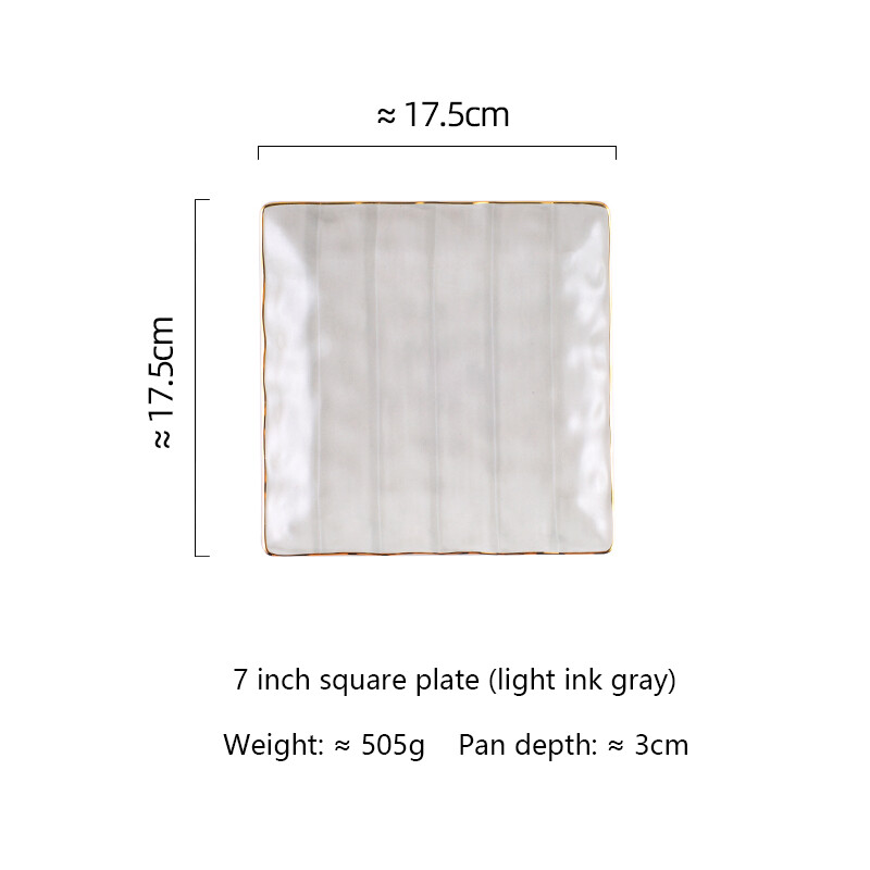 Ceramic Grey 7&quot; Square Plate, colour: Light Grey