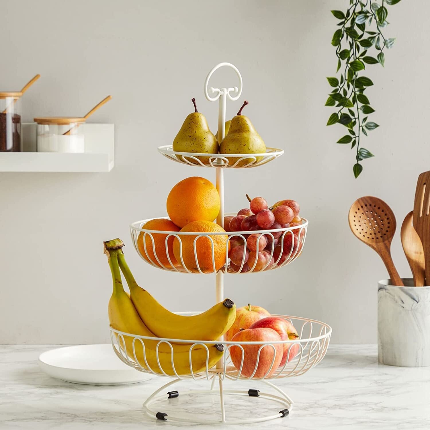 3-Tier Metal Counters Fruit Storage Basket Rack Stand for Kitchen Organizer