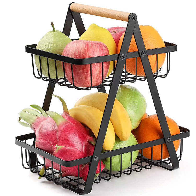 Fruit basket 2 Tier- Black, Colour: Black