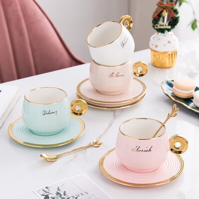 Ceramic coffee mugs golden handle-cup and saucer sets