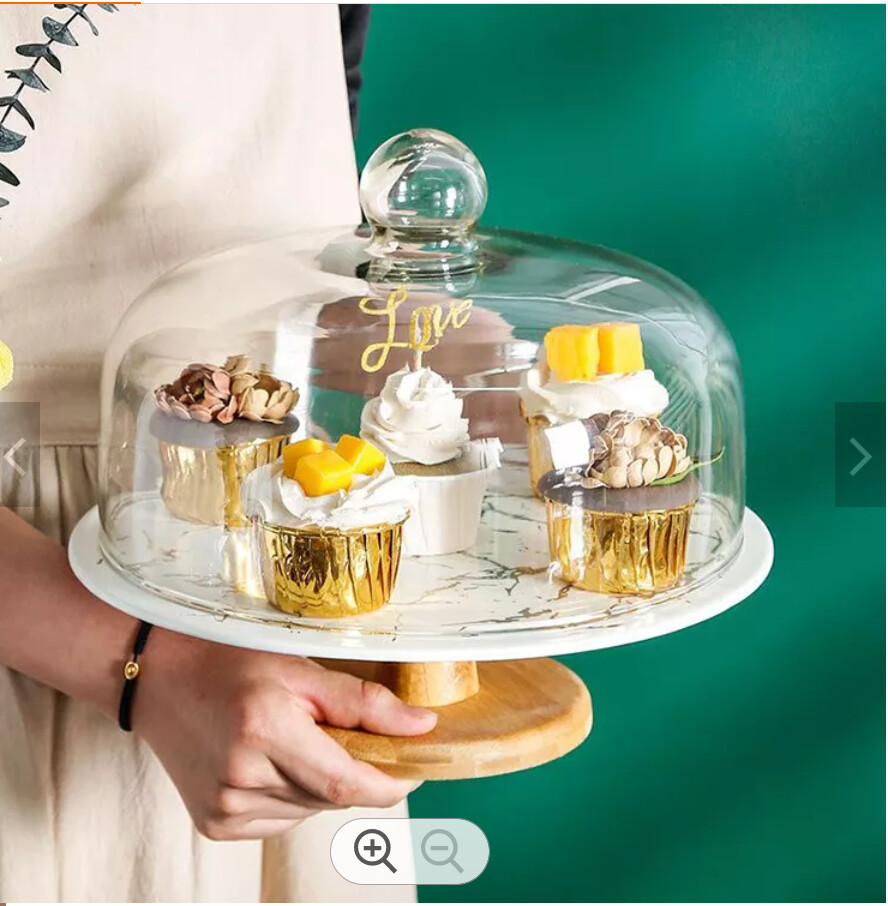 Ceramic Cake Stand With Glass Lid 10inch