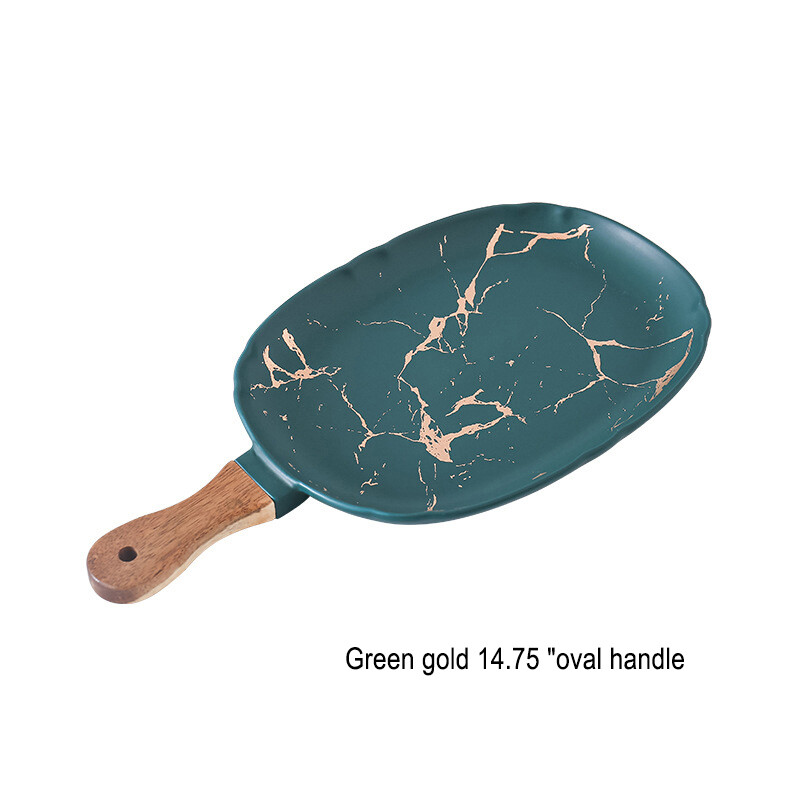 Ceramic Plate With Handle, Color: Green
