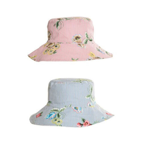 Ladies Floral Pinstripe Wide Brim Sunhat