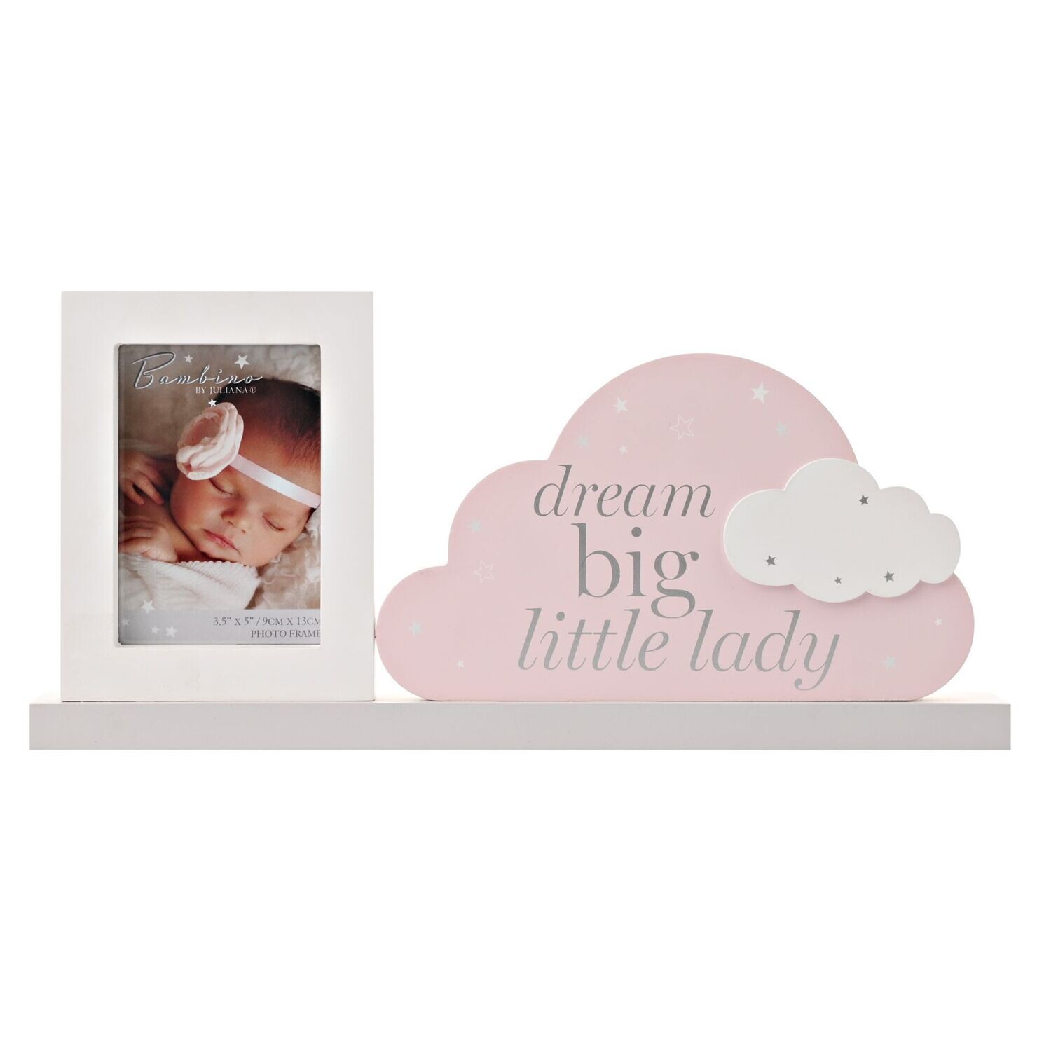 Bambino Mantel Plaque Frame &quot;Dream Big Little Lady&quot; 30cm, Color: Pink