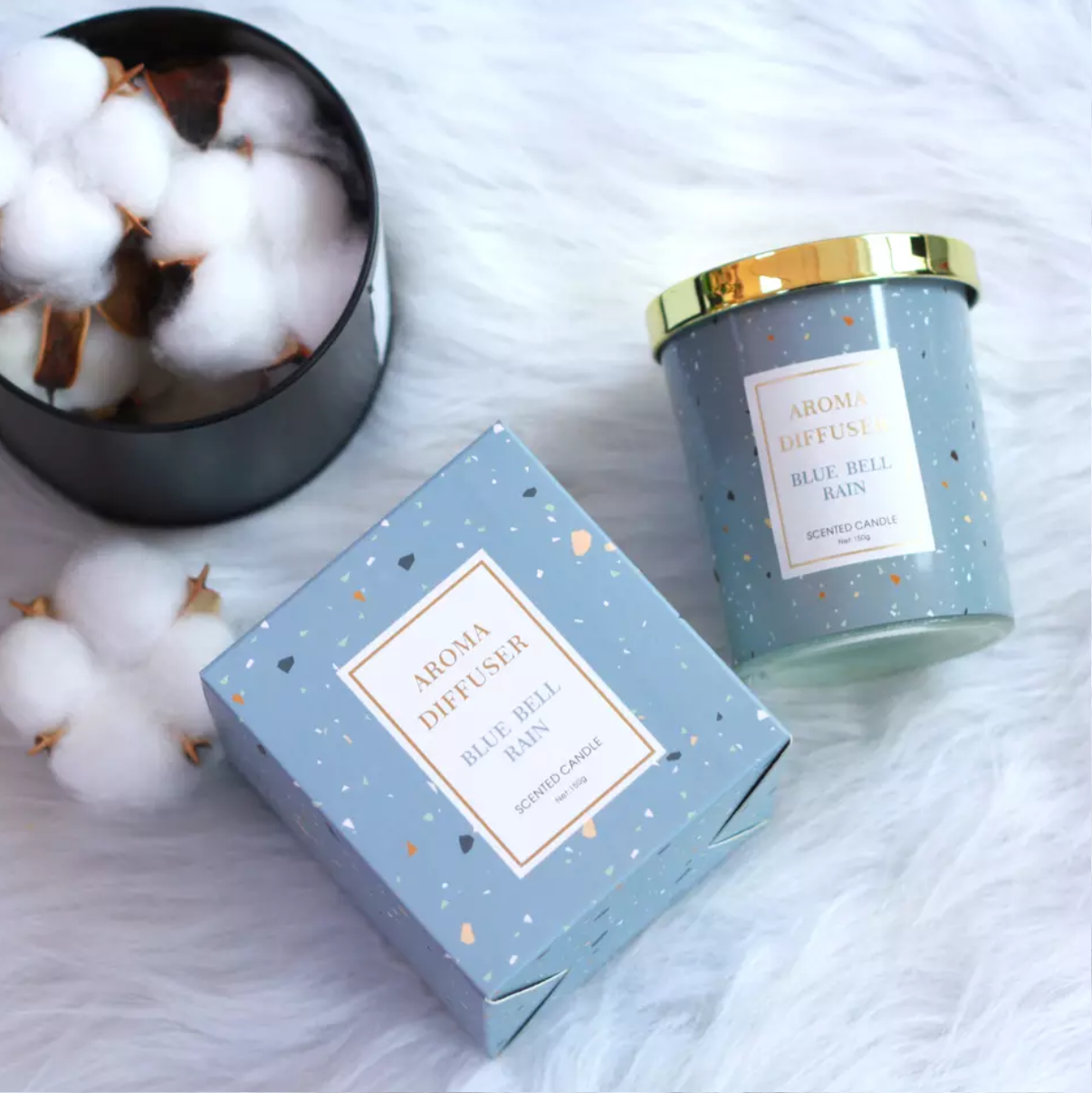 OEM Glass Jar Soy Candle, Scented: Blue Bell Rain
