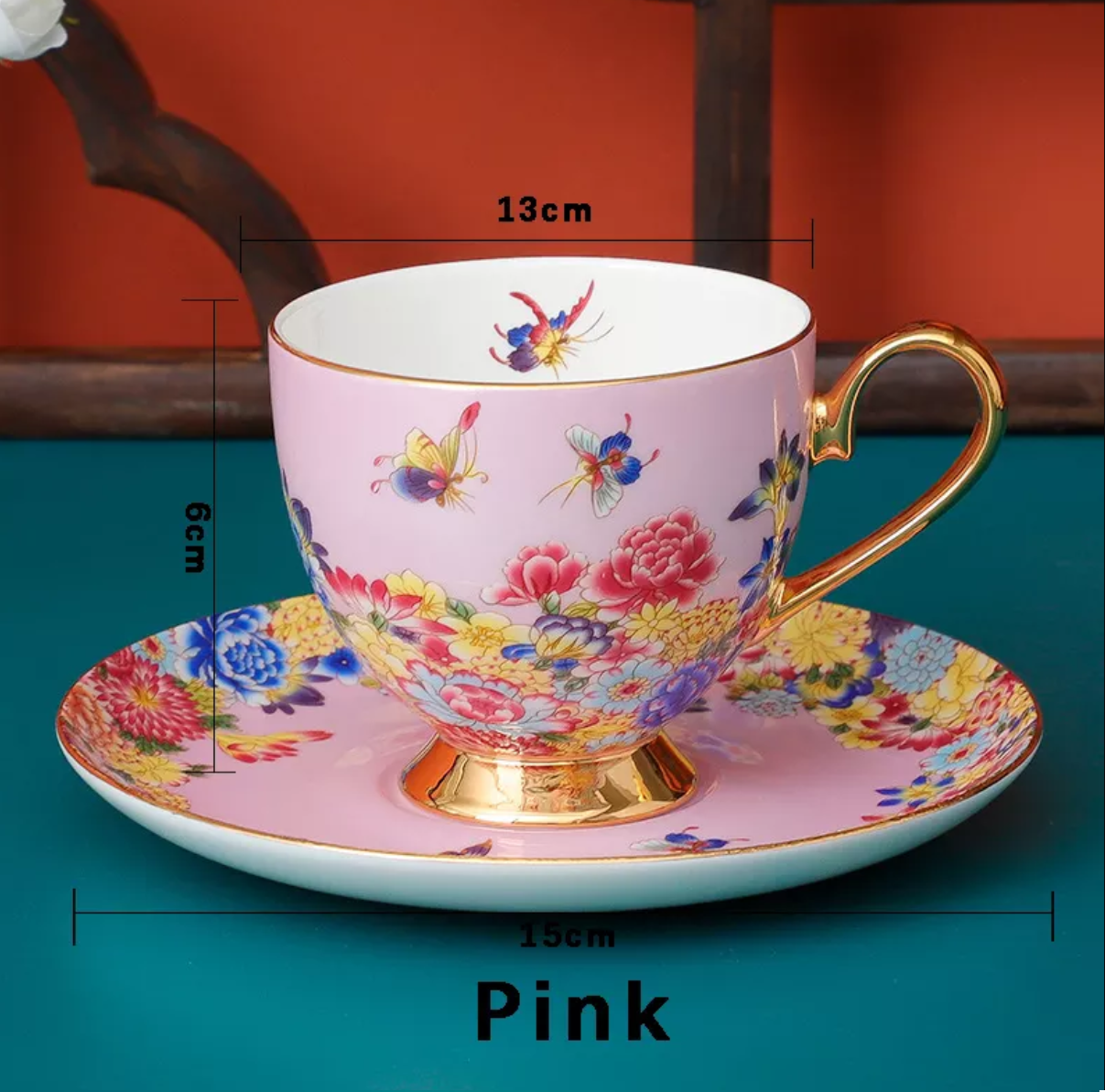 Luxury Ceramic Cup- Gold Plated &amp; China Bone, Color: Pink