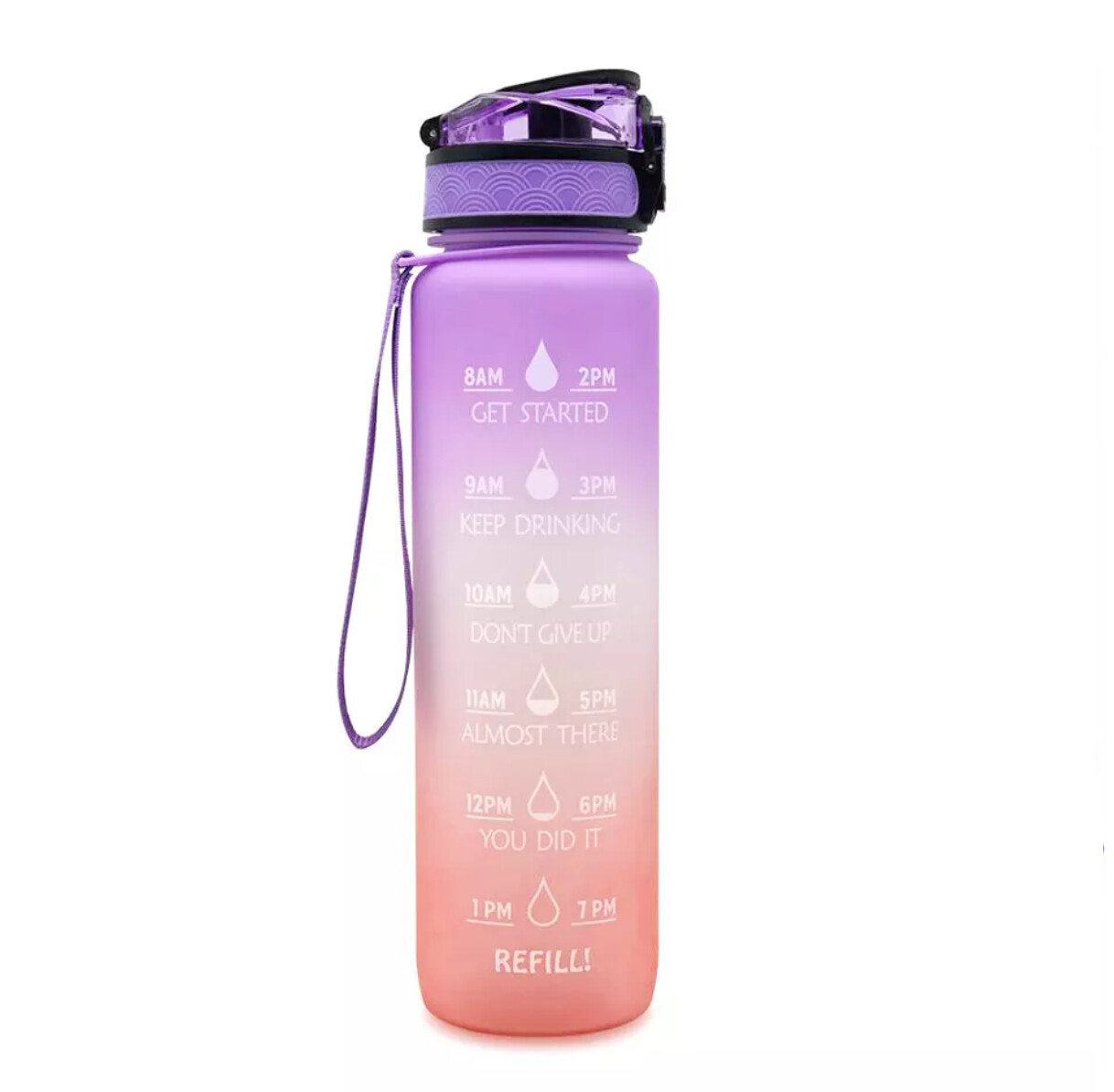 Motivational Water Bottle 32oz, color: PURPLE+ORANGE