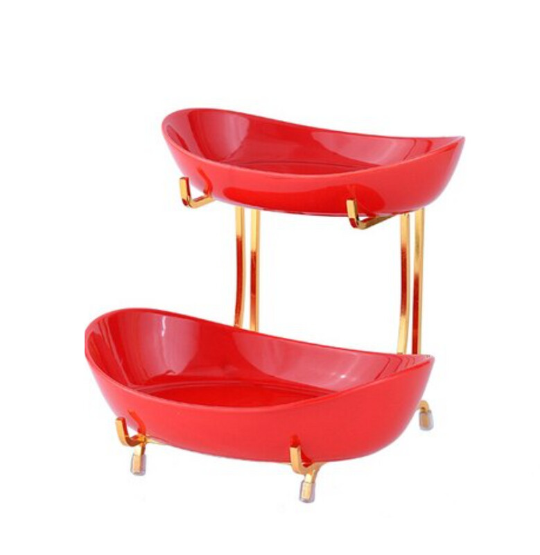 Ceramic 2 Layer Fruit Stand-Red