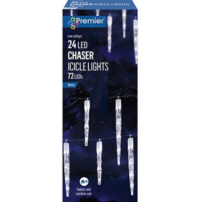 24 Chaser Icicles wit 72 White LEDs  Clear Cable