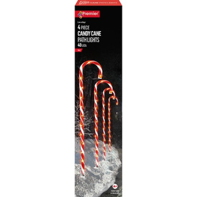 62cm 4pc Red CandyCane Path Lt with 40 Red Leds  with 40 Red Leds