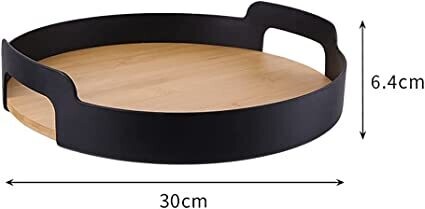 Bamboo Serving Tray with Handles, Color: Black