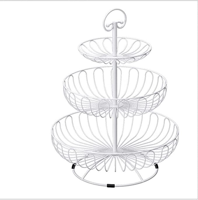 3-Tier Metal Counters Fruit Storage Basket Rack Stand for Kitchen Organizer, Color: White
