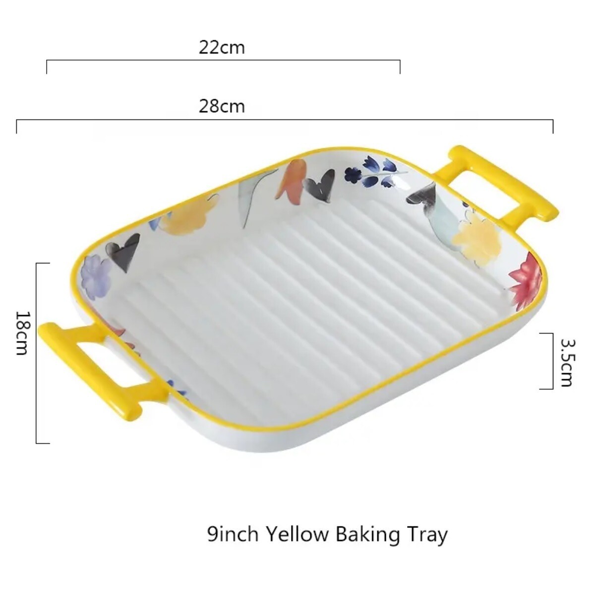Floral Ceramic Baking Dishes with Handles- Square, Color: Yellow