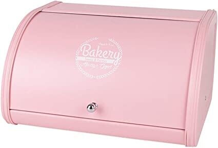 Metal Bread Storage Container With Roll Top Lid, Color: Pink