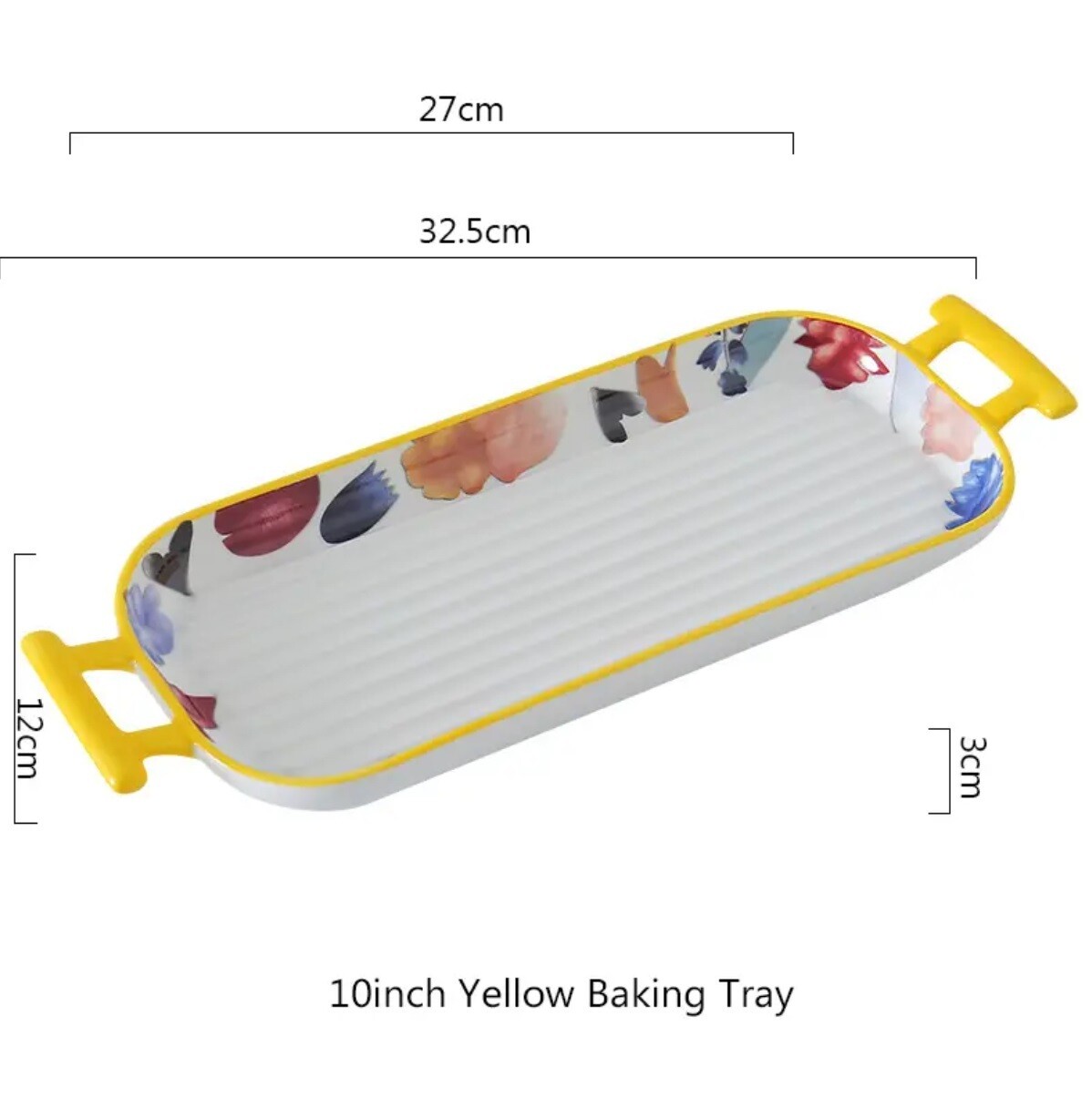 Floral Ceramic Baking Dishes with Handles- Rectangle, Color: Yellow