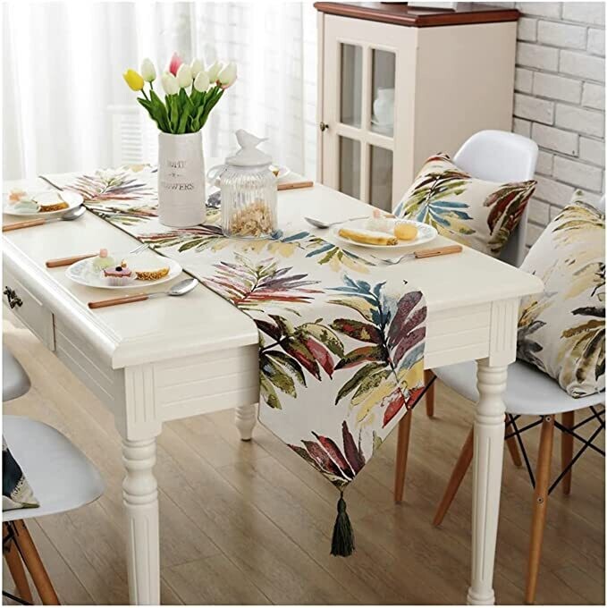 Leaf Print Tassel Table Runner- 32x160cm