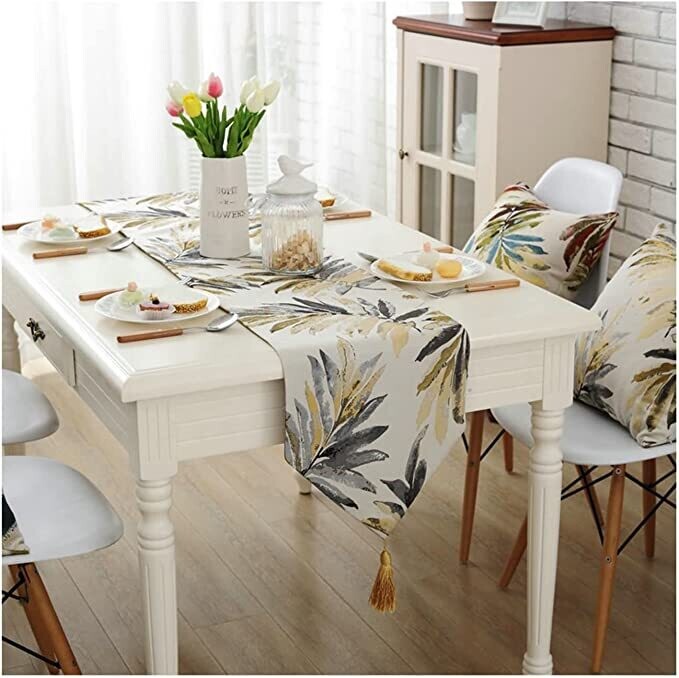 Leaf Print Tassel Table Runner- 32x120cm