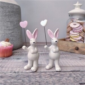 Small Ceramic Rabbit Ornament With Heart Balloon 10cm