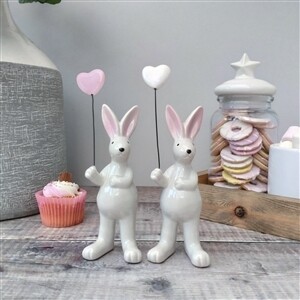 Ceramic Rabbit Ornament With Heart Balloon 15cm