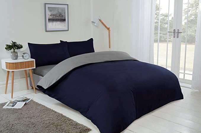 Brights - Non Iron Reversible Duvet Set in Navy/Grey - King