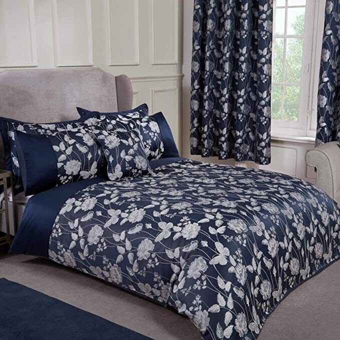Meadows Collection – Embellished Jacquard Duvet Set in Navy dOUBLE