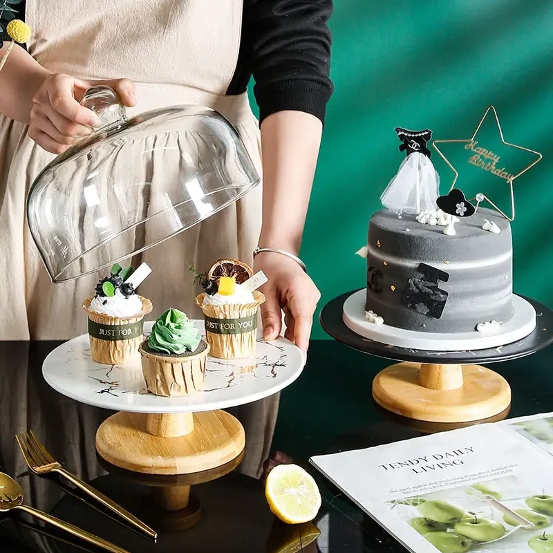 Ceramic Cake Stand With Glass Lid 8inch