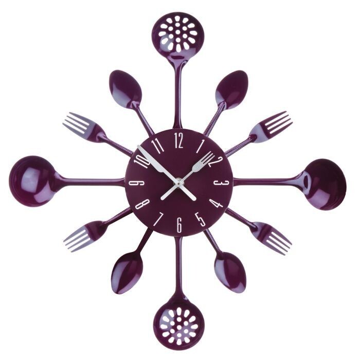 PURPLE CUTLERY METAL WALL CLOCK