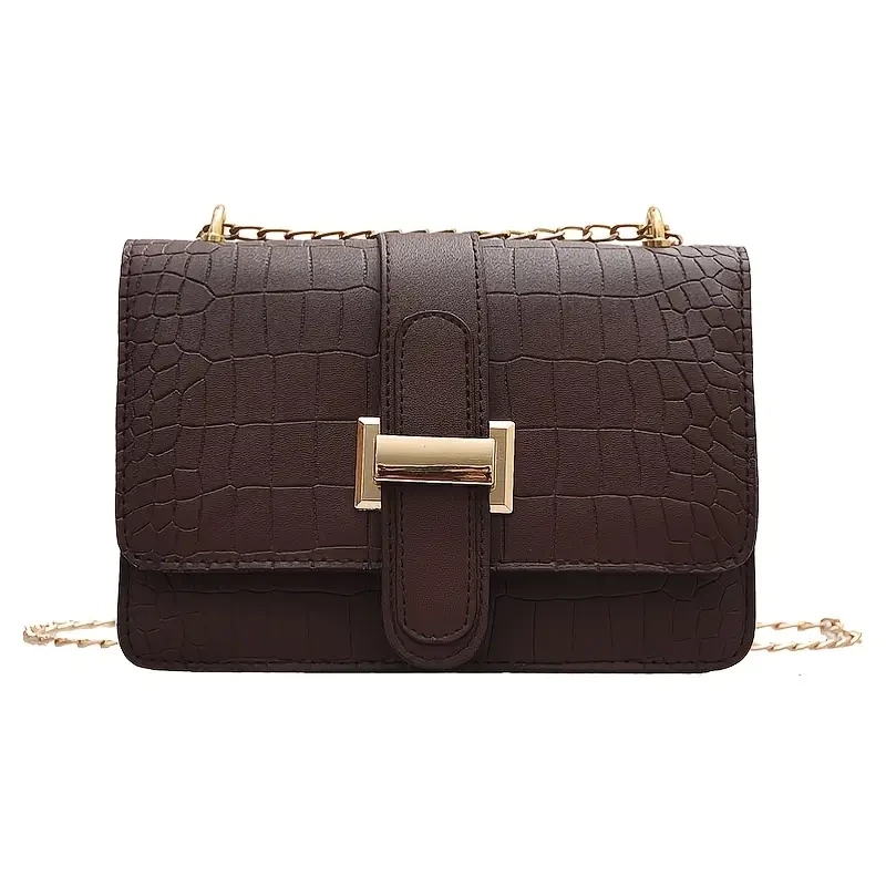 Crocodile Embossed Shoulder Bag- Brown