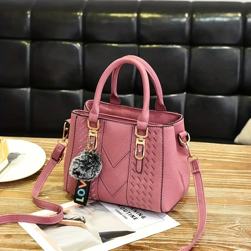 Trendy PU Leather Crossbody Bag-Pink