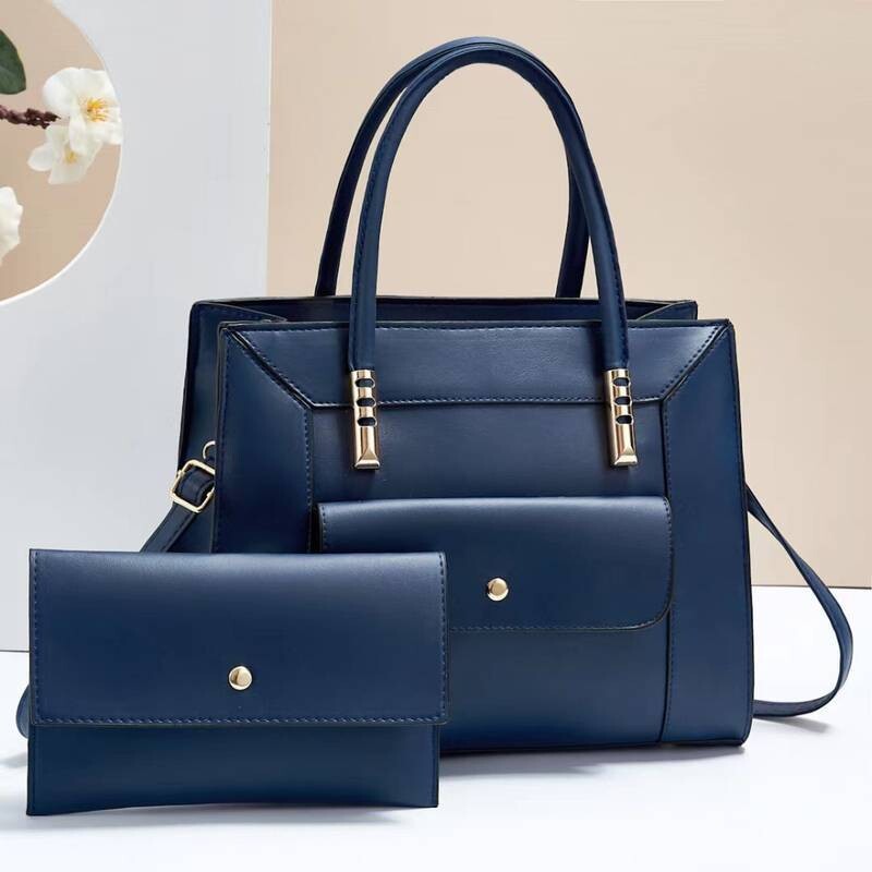 Women&#39;s Large Capacity Trendy Shoulder Bag &amp; Small Clutch Bag Set-Navy