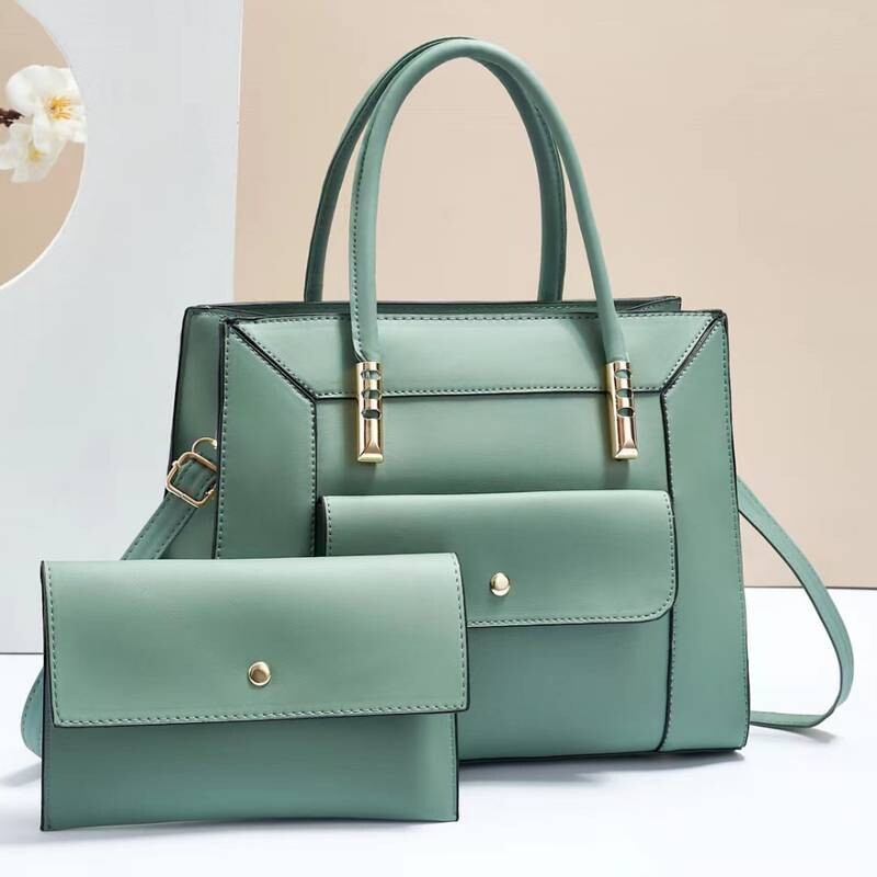 Women&#39;s Large Capacity Trendy Shoulder Bag &amp; Small Clutch Bag Set-Green