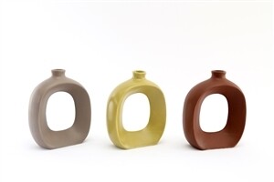 Vase With Oval Cut-out Middle 23cm, Colour: Yellow