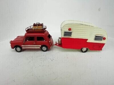 Retro Mini And Camper Tin Ornament 32cm, Colour: Red