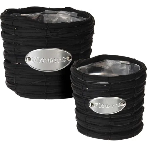  Wicker Woven Flowerpots Large- Black