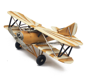 Yellow &amp; White Striped Bi-Plane Ornament 27cm