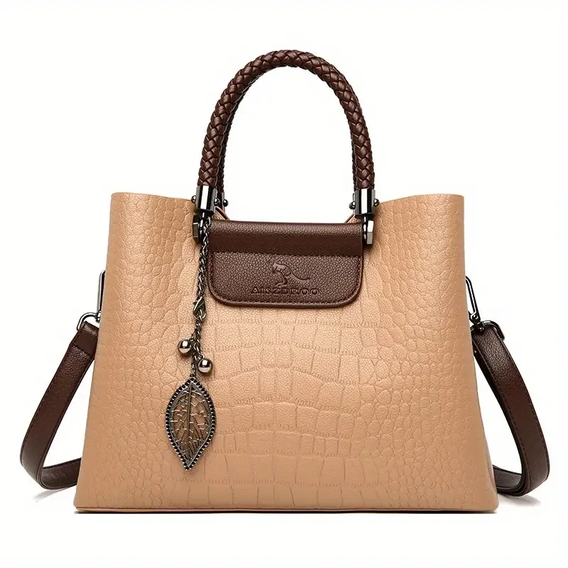 Crocodile Pattern Satchel Bag-Khaki
