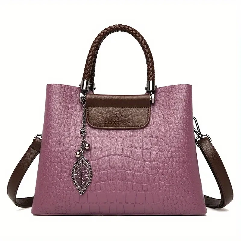 Crocodile Pattern Satchel Bag-Purple