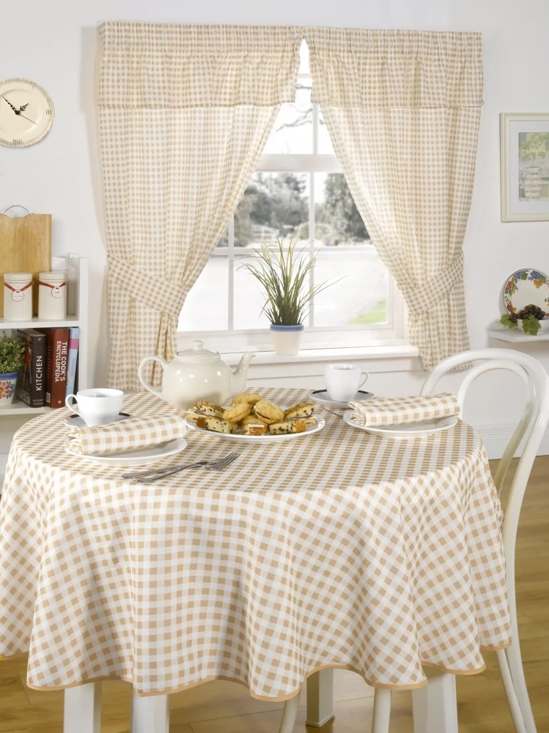 Gingham Collection – Gingham Table Cloth in Beige-52&quot;x52&quot;(132x132cm)