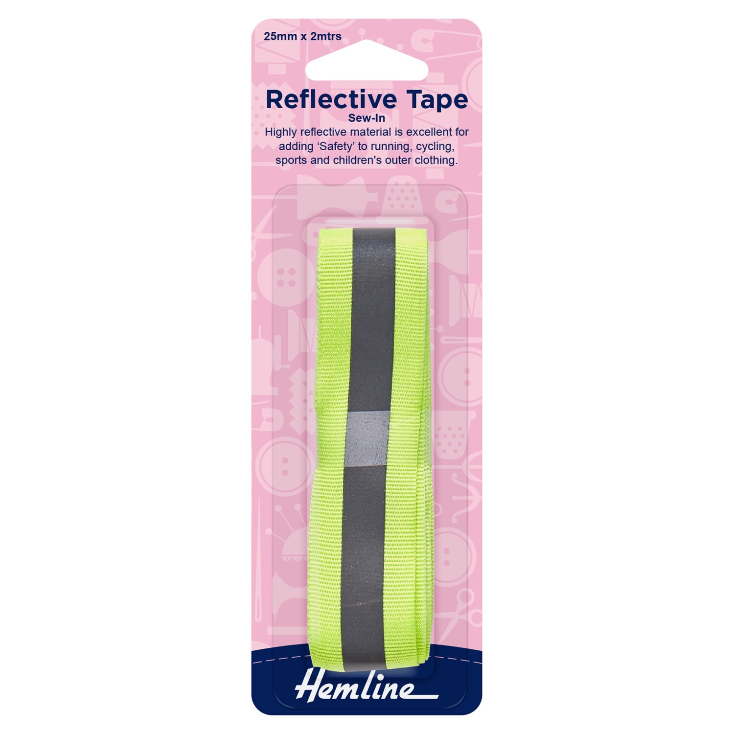 Reflective Sew-In Tape: Yellow - 2m x 25mm