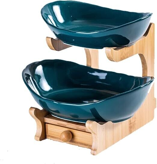 Fruit Stand Oval Bowl Set Ceramic With Drawer 2 Layer-white