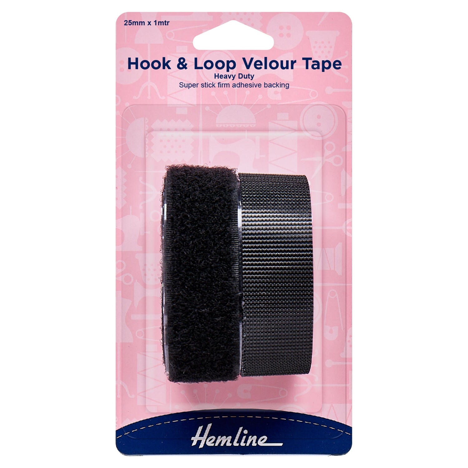 Hook &amp; Loop Tape: Stick-On: Heavy Duty: 1m x 25mm: Black