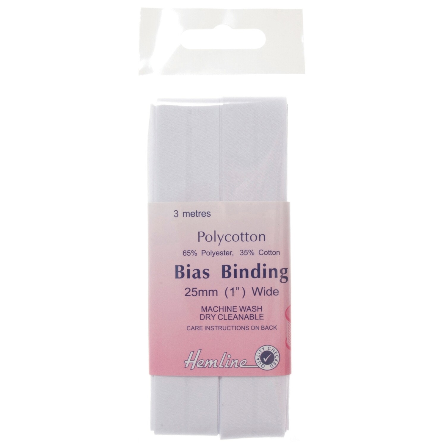 Trim: Bias Binding: Polycotton: 2.5m x 25mm: White