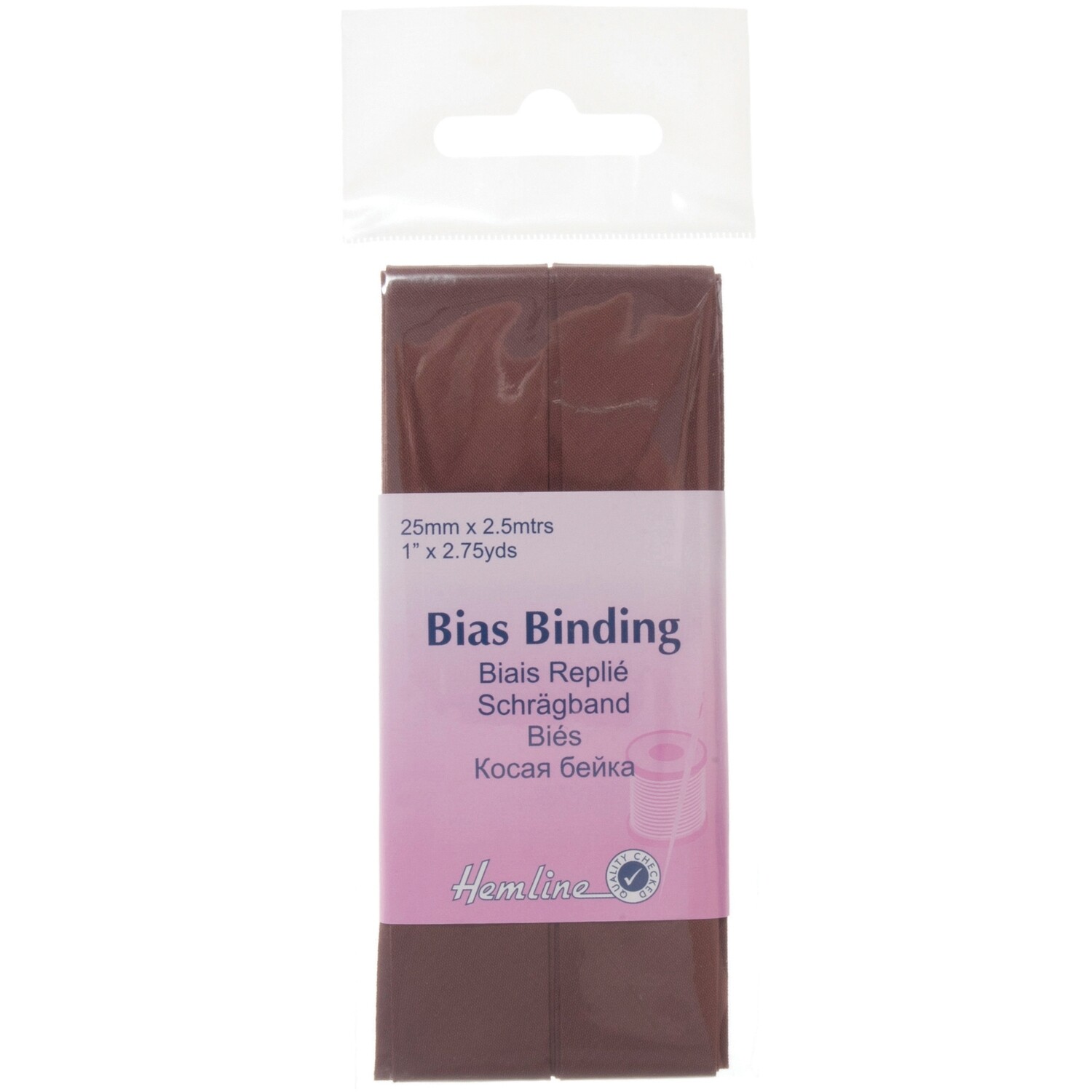 Trim: Bias Binding: Polycotton: 2.5m x 25mm: Brown