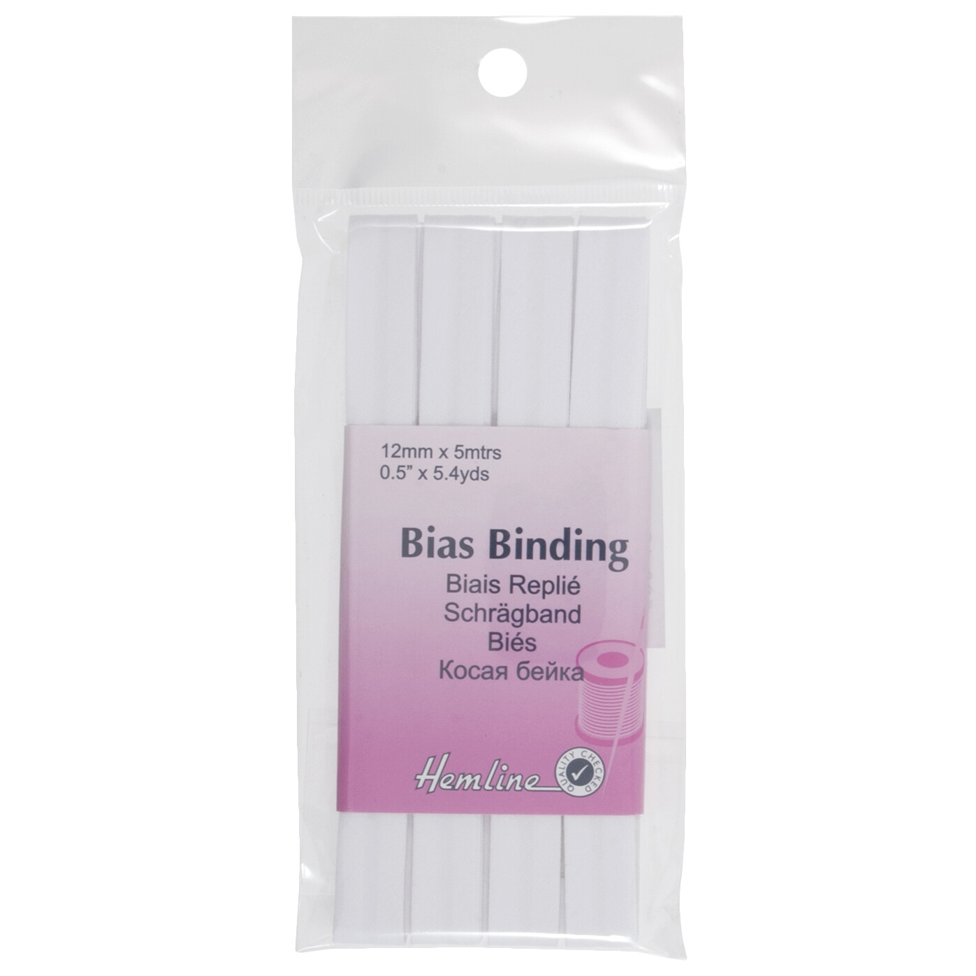 Trim: Bias Binding: Polycotton: 5m x 12mm: White